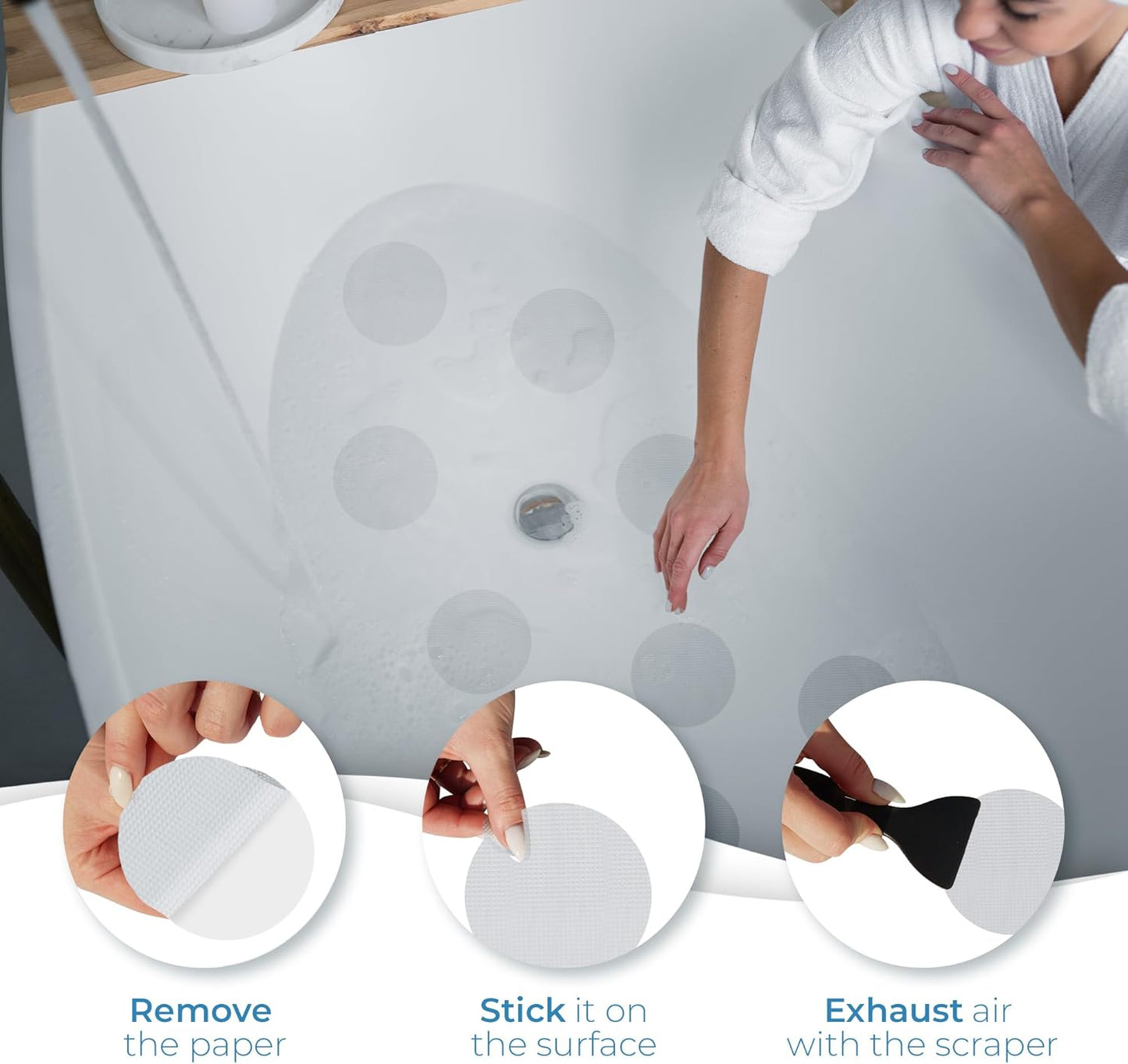 Anti Slip Shower Stickers 24 PCS, Invisible Non-Slip Shower Strips for Adults, Premium Adhesive Bath Tub Stickers (Clear)