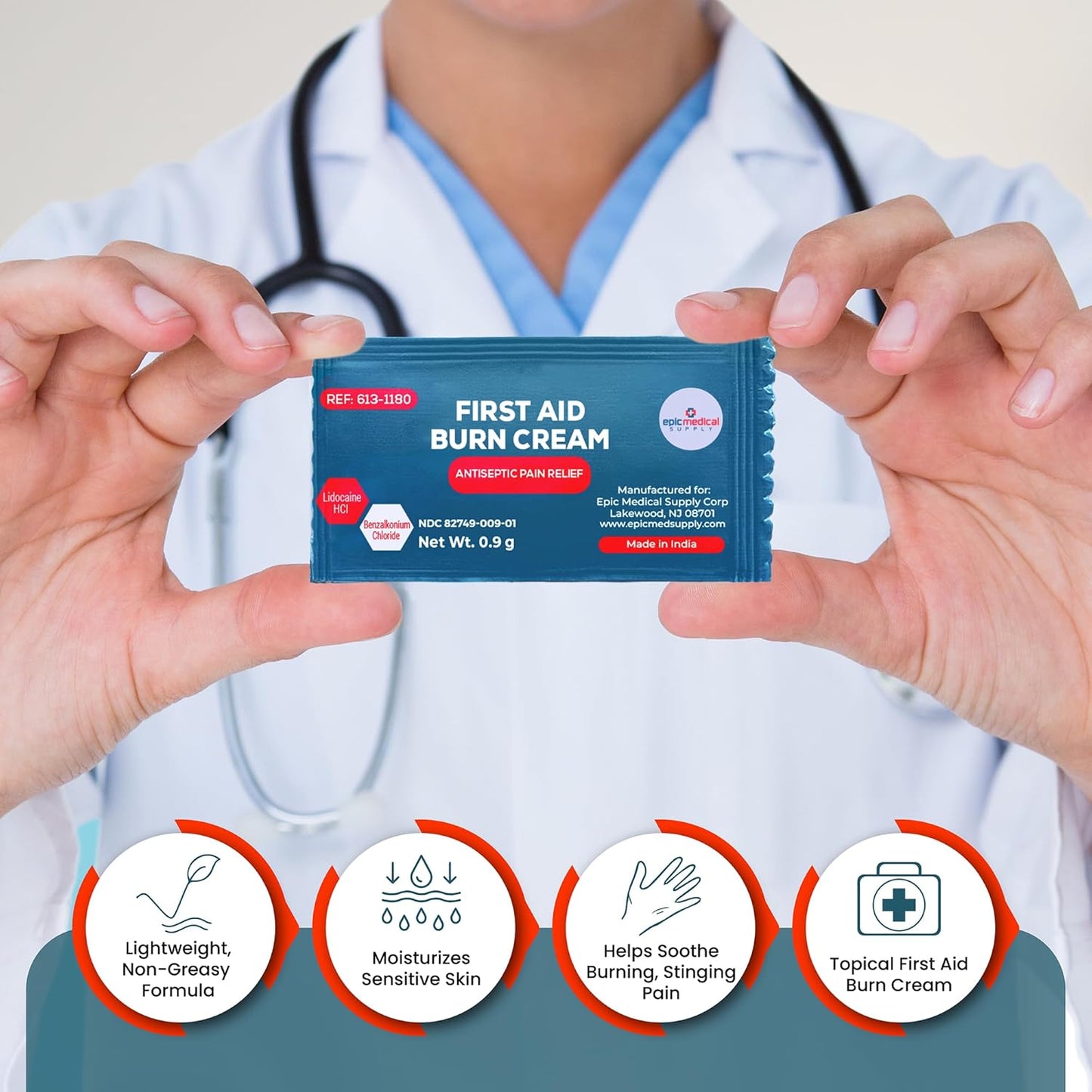 First Aid Burn Cream Packets Box of 144, Burn Ointment with Lidocaine and Benzalkonium Chloride for Minor Scrapes, Cuts, and Skin Irritations, Home and Medical Skincare