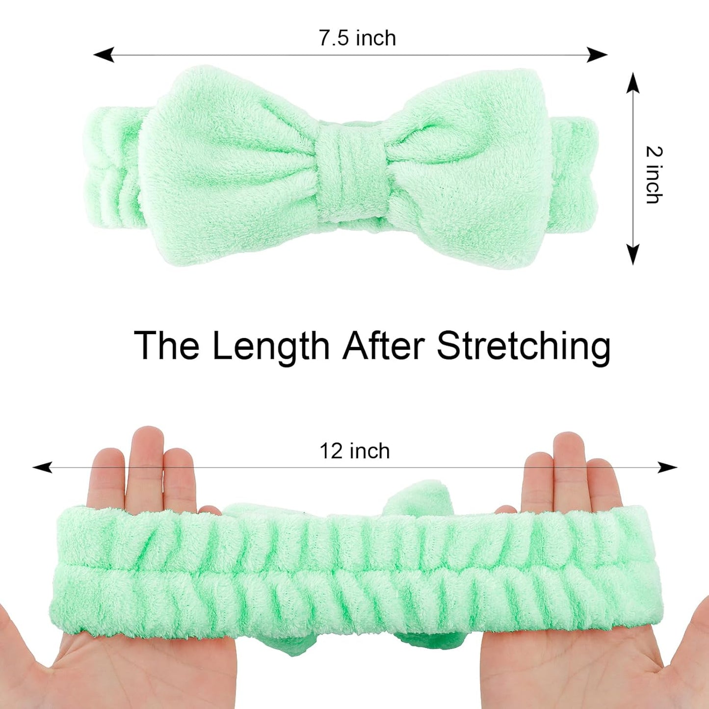 Casoty 6 Pcs Green Spa Headbands, Skin Care Headband, Soft Coral Fleece headbands for makeup, Bow Hair Band for Face Washing Shower Skin Care Yoga