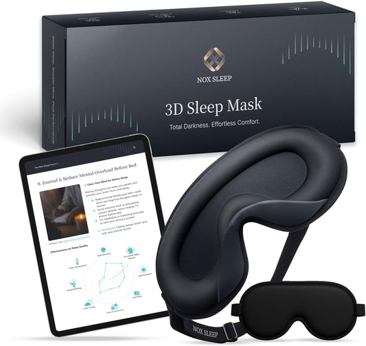 Nox Sleep 3D Sleep Mask for Men, 100% Light Blocking Eye Mask for Sleep, Ice Silk Adjustable Sleeping Mask for Side Sleepers, Soft Breathable Blindfold, Perfect Sleep Mask for Travel & Women (Black)