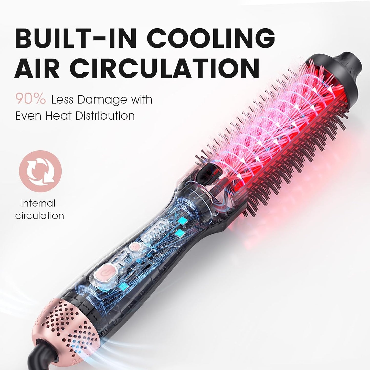 Zavarea Thermal Brush, 1.5 Inch Heated Round Brush for Blowout Look, Hot Styler with 800M Negative Ions & Ceramic for Less Damage & Frizz, Boosts Shine & Easy to Use, Dual Voltage, Elegant Black