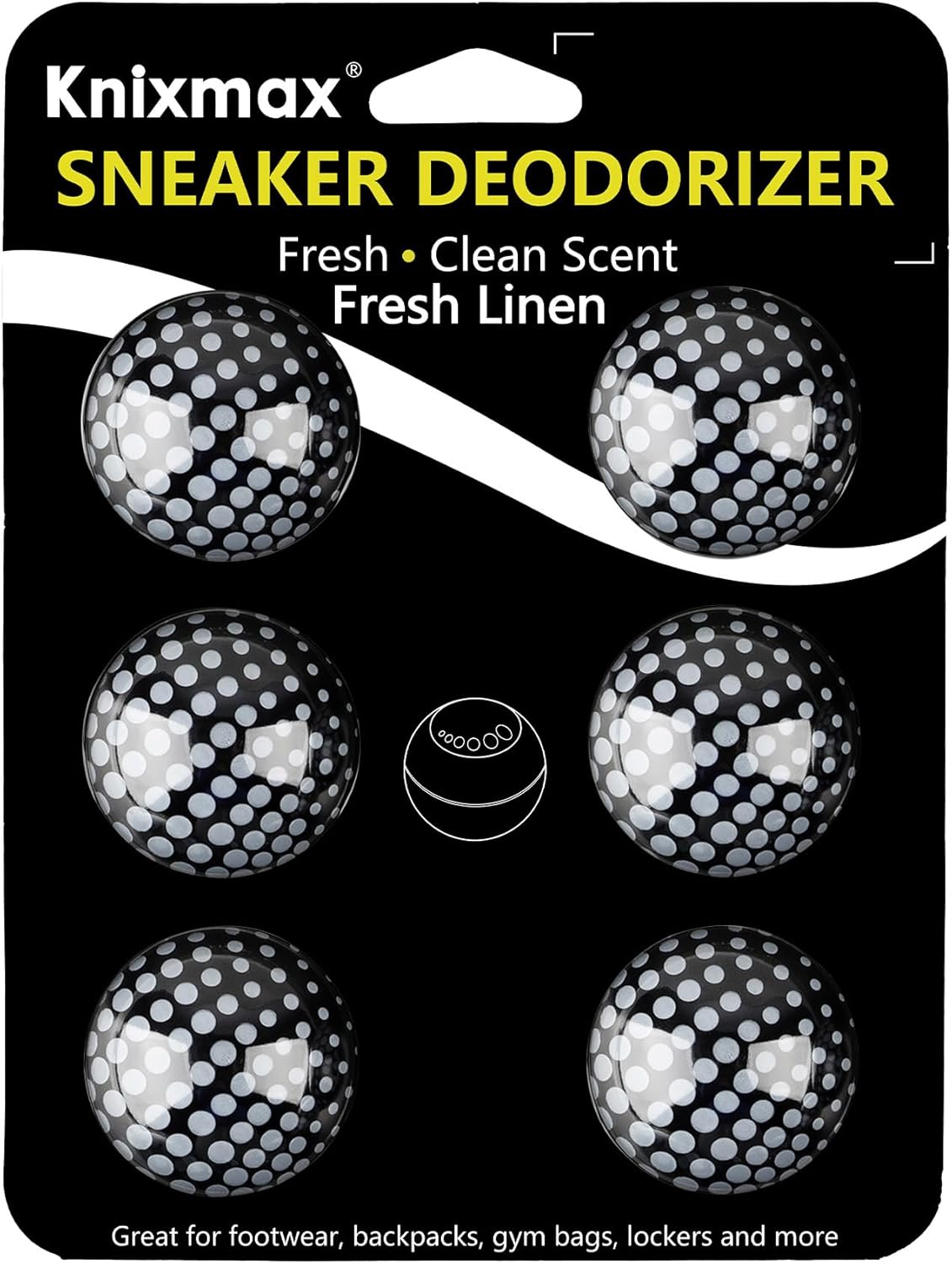 Knixmax Sneaker Deodorizer Shoe Freshener Balls, Gym Bags Lockers Car Air Fresheners, Boot Deodorant Balls Odor Eater Shoe Deodorizers 6 Packs Fresh Linen Black White