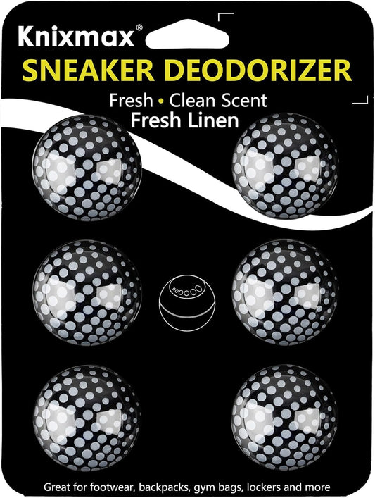 Knixmax Sneaker Deodorizer Shoe Freshener Balls, Gym Bags Lockers Car Air Fresheners, Boot Deodorant Balls Odor Eater Shoe Deodorizers 6 Packs Fresh Linen Black White