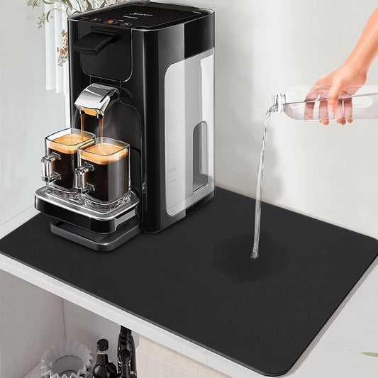 Coffee Maker Mat Accessories for Countertop - Rubber Backed Dish Drying Mat for Kitchen - Absorbent Hide Stain Mat, Wipeable 25x17in