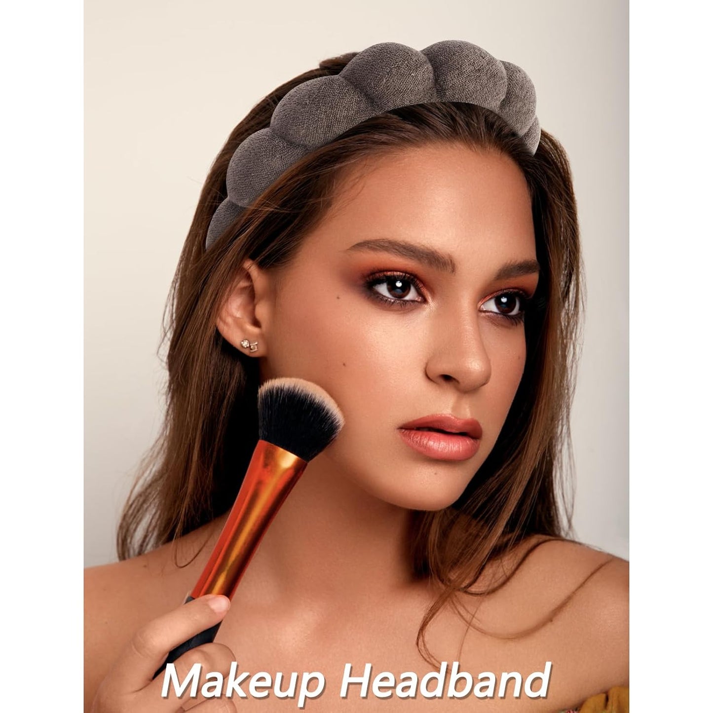 VELSCRUN Spa Headband, Makeup Face Wash Skincare Headbands, 5 Pcs Sponge Get Ready Bear Ears Hairband Facial Wristband Hair Clip Set, Stuff for Teen Girls Women Trendy Hair Accessories Dark Brown