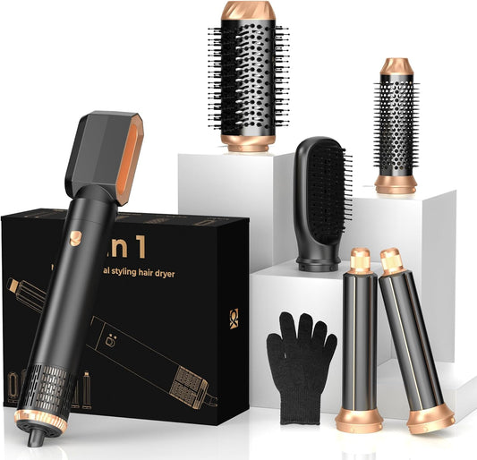 6 in ONE Hair Dryer Brush, Blow Dryer Curling Wand Hair Styling Tools Set, Ionic Hot Air Massage Oval Blowout Hair Dryer, Left&Right Hair Styler