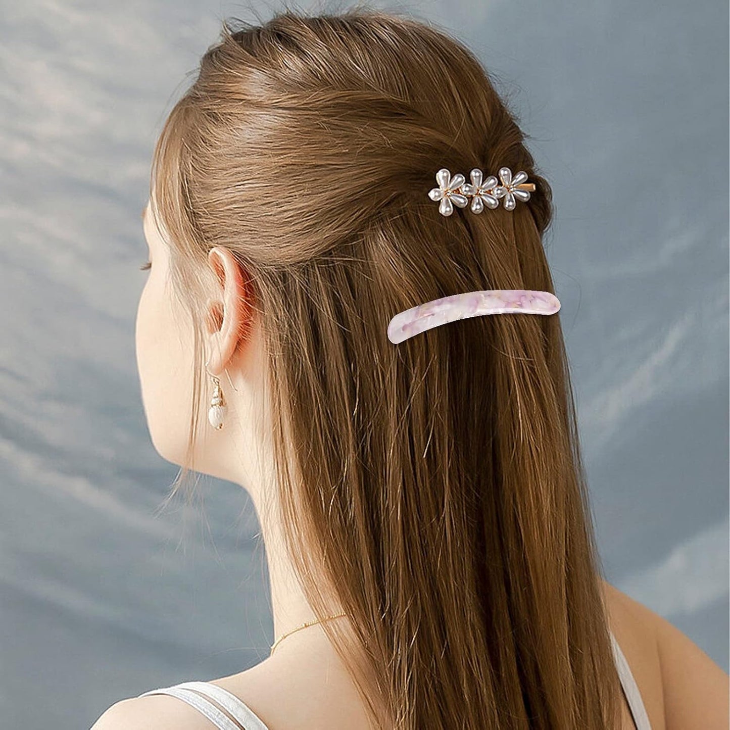 3PCS Women's Hair Barrettes: Tortoise Shell Automatic Clips for Thick/Medium Hair, Retro Clasp (Sakura Pink, Ivory, Lavender)