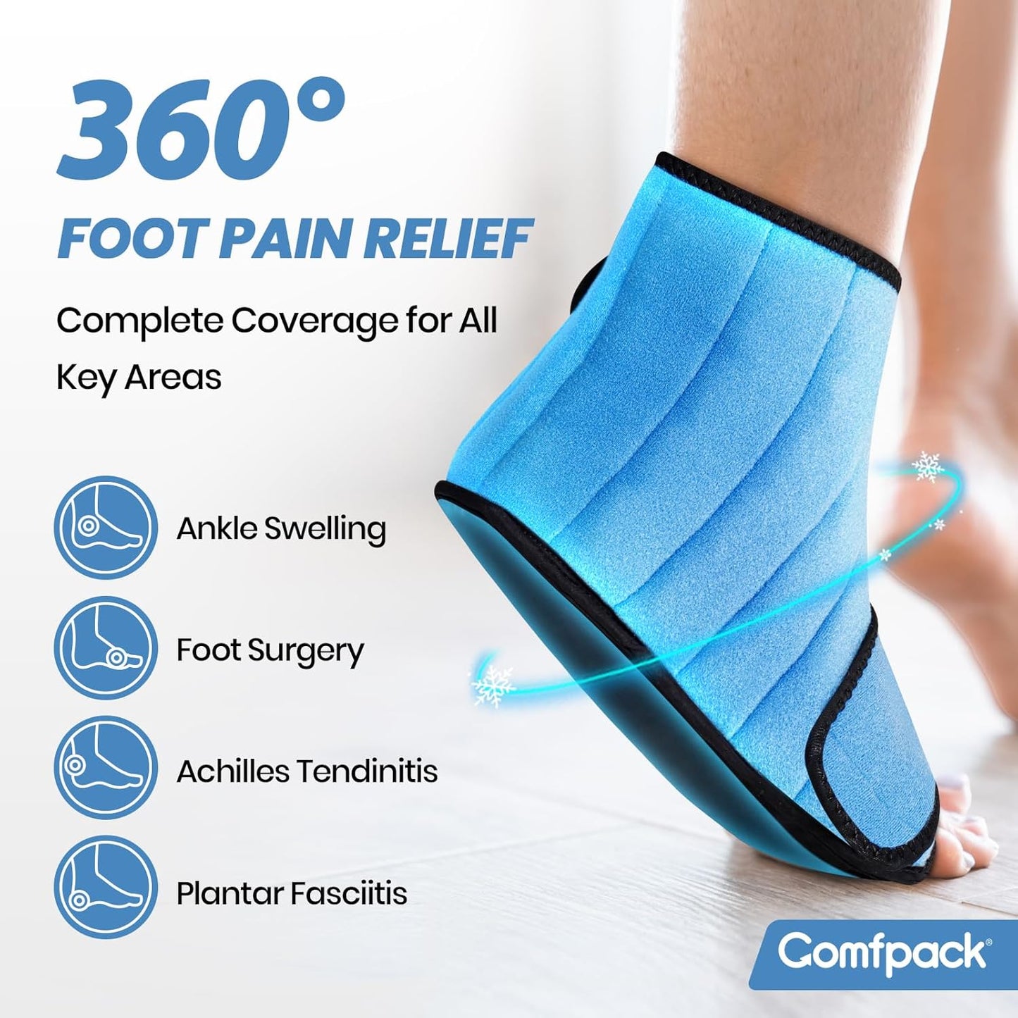 Foot Ice Pack Wrap for Plantar Fasciitis Relief with 2 Hours Long Lasting Cold, Reusable Ice Boot for Injuries, Heel Pain, Swelling, Achilles Tendonitis, Surgery ﻿
