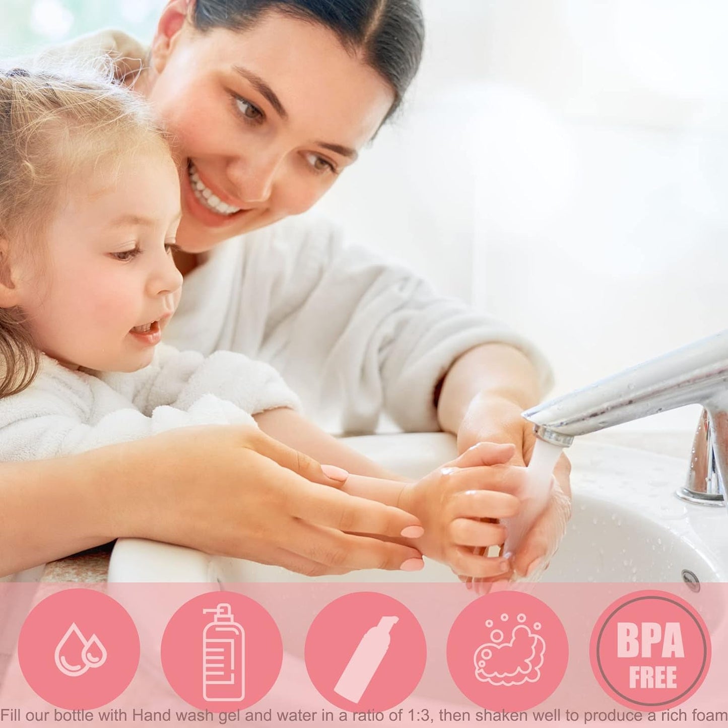 Lil Ray 2 Oz Empty Pink Foam Pump Bottle, Travel Foamer Soap Dispenser for Lash Shampoo, Hand Soap, Foaming Cleaner(Pink Pump, 12 PCS)