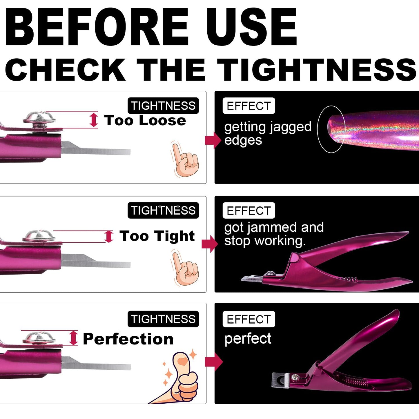 Violet Red Premium Adjustable Nail Clippers with Magnets Sizers for Acrylic Nails, Stainless Steel Nail Cutter Trimmer for Artificial Fake False Tips Manicure Sharp Blade Clip Tool for Salon Beauty