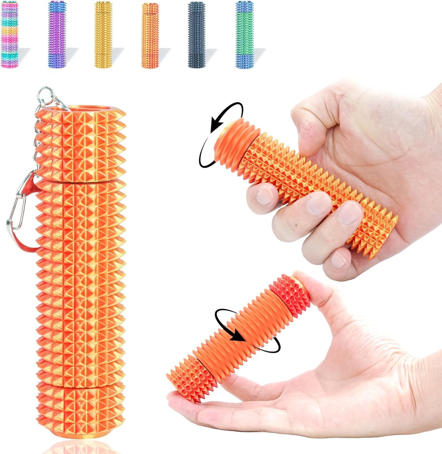 Fidget Roller Adults Teens Sensory Little Stim Gadget for Anxiety Relief Mild Ouchie,Desk Focus Tool Portable Hand Spinner Gifts Idea White Elephant Stocking Christmas(Sunset red,Full Grip)