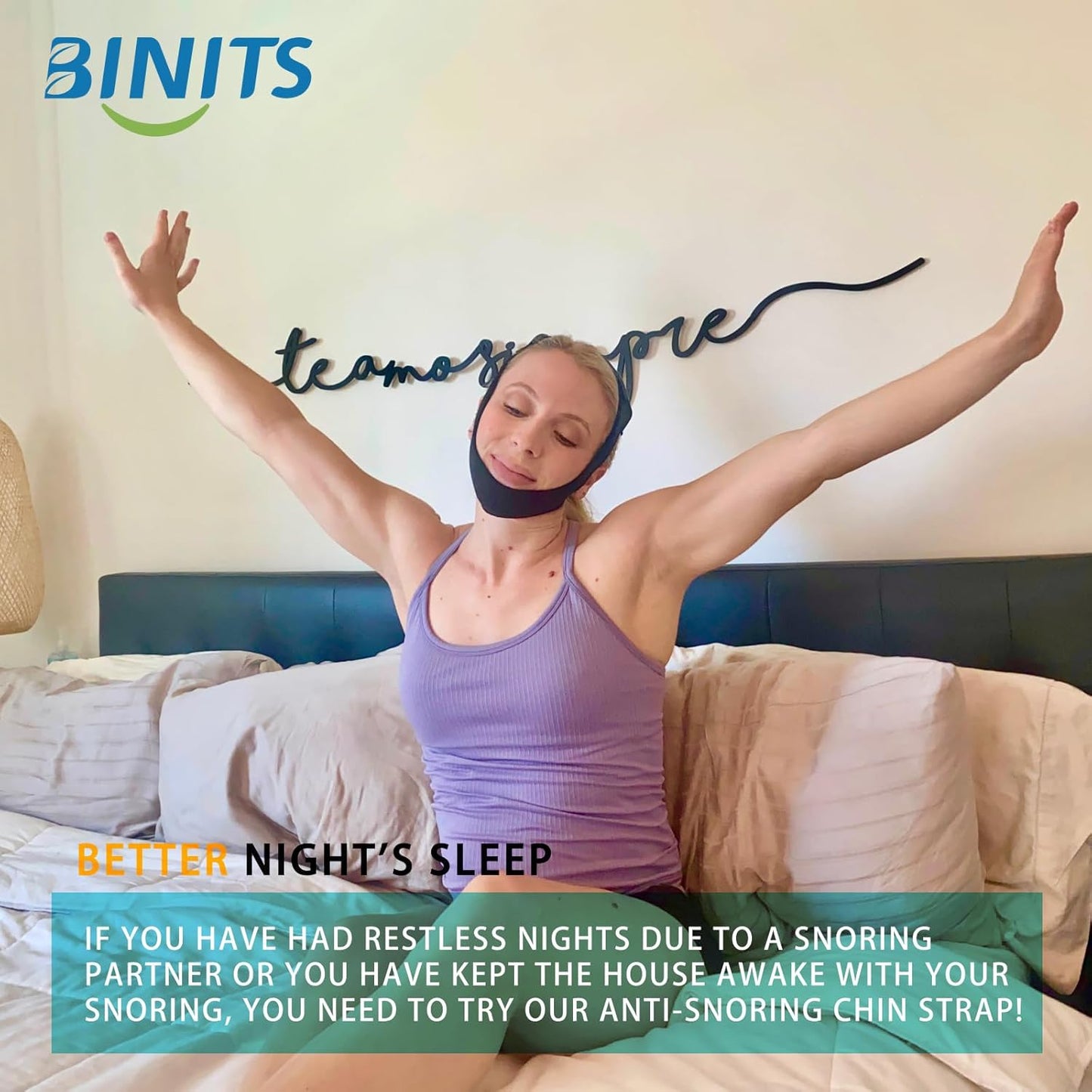 Chin Strap for CPAP User - Adjustable Snore Stopping Device Face Mask Bandage Keeping Mouth Closed - Better Night's Sleep Women and Men (Black)