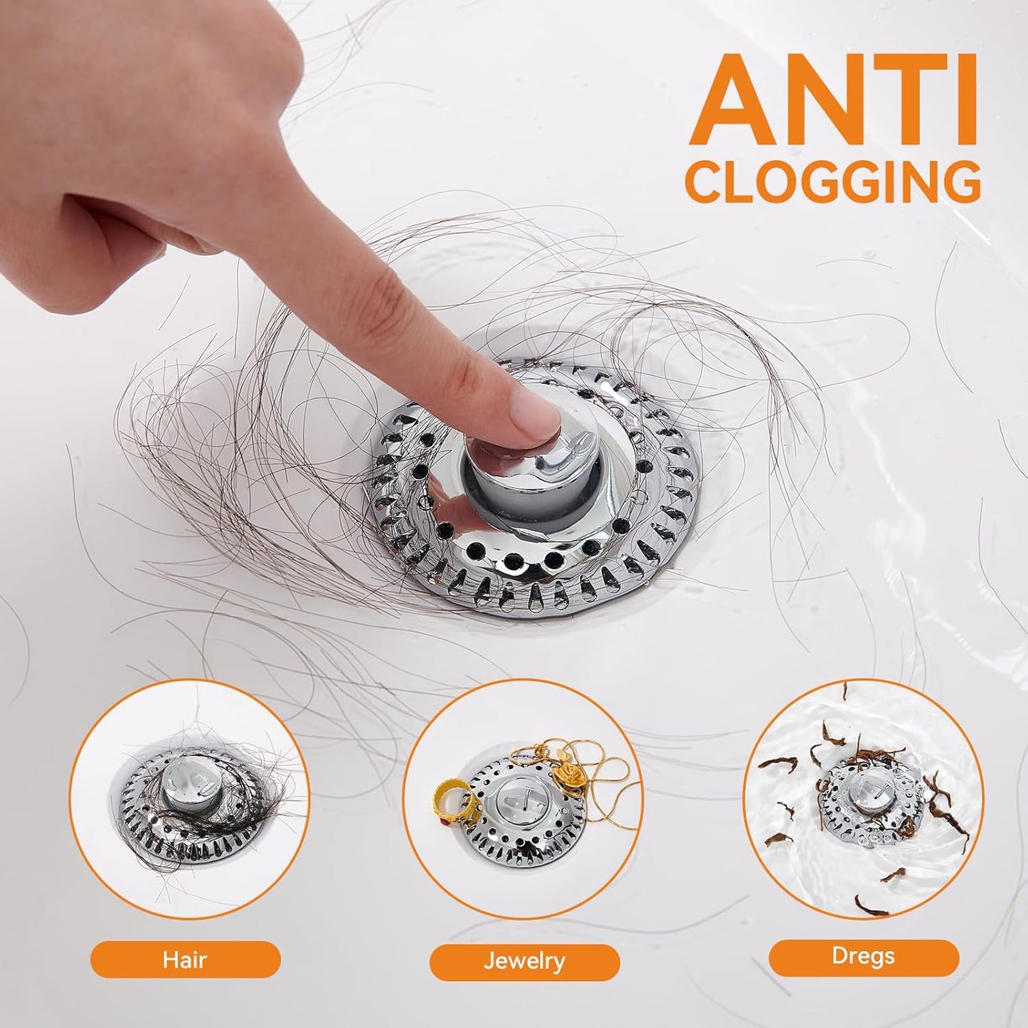 Bathroom Sink Stopper for 1.06"-1.65" Drain Holes, 2 in 1 Bath Sink Drain Strainer Stopper, Pop Up Drain Cover Plug with Hair Catcher, Stainless Steel (Chrome Silver-1p)