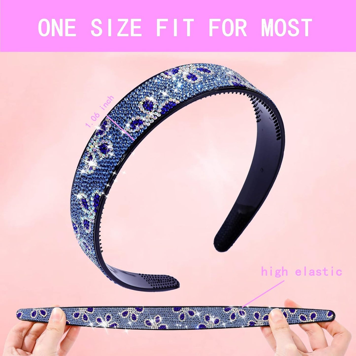 Rhinestone Headbands for Women Girls,4PCS Sparkly Flower Crystal Headband Non Slip,Plastic Rhinestone Hair Hoop Tooth Hair Bands,Comfortable Daily Prom Party Head Accessories