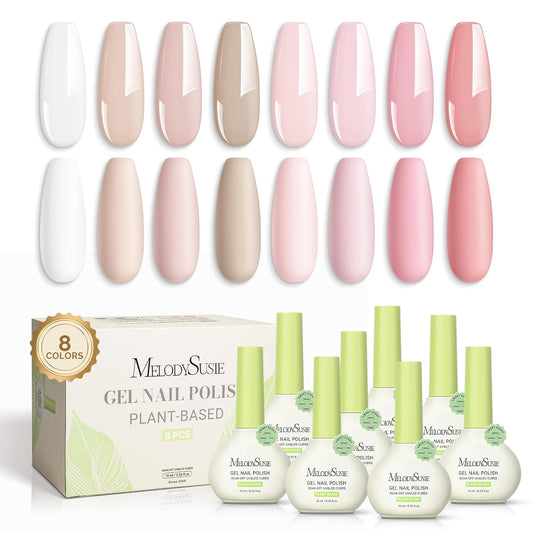 MelodySusie Plant Based Gel Nail Polish Set,Pink and Nude Versatile Colors,Hema Free,Soak Off UV LED Gel Polish Nail Art Manicure Salon DIY at Home 8Pcs 10ml/0.34 fl oz