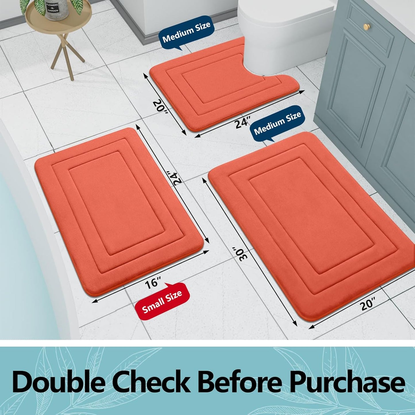 Arotive Memory Foam Bathroom Rug Mat 30x20, Ultra Soft and Absorbent Bath Mat, Machine Wash Dry, Comfortable Bath Rug Carpet for Bathroom Floor, Tub and Shower, Coral