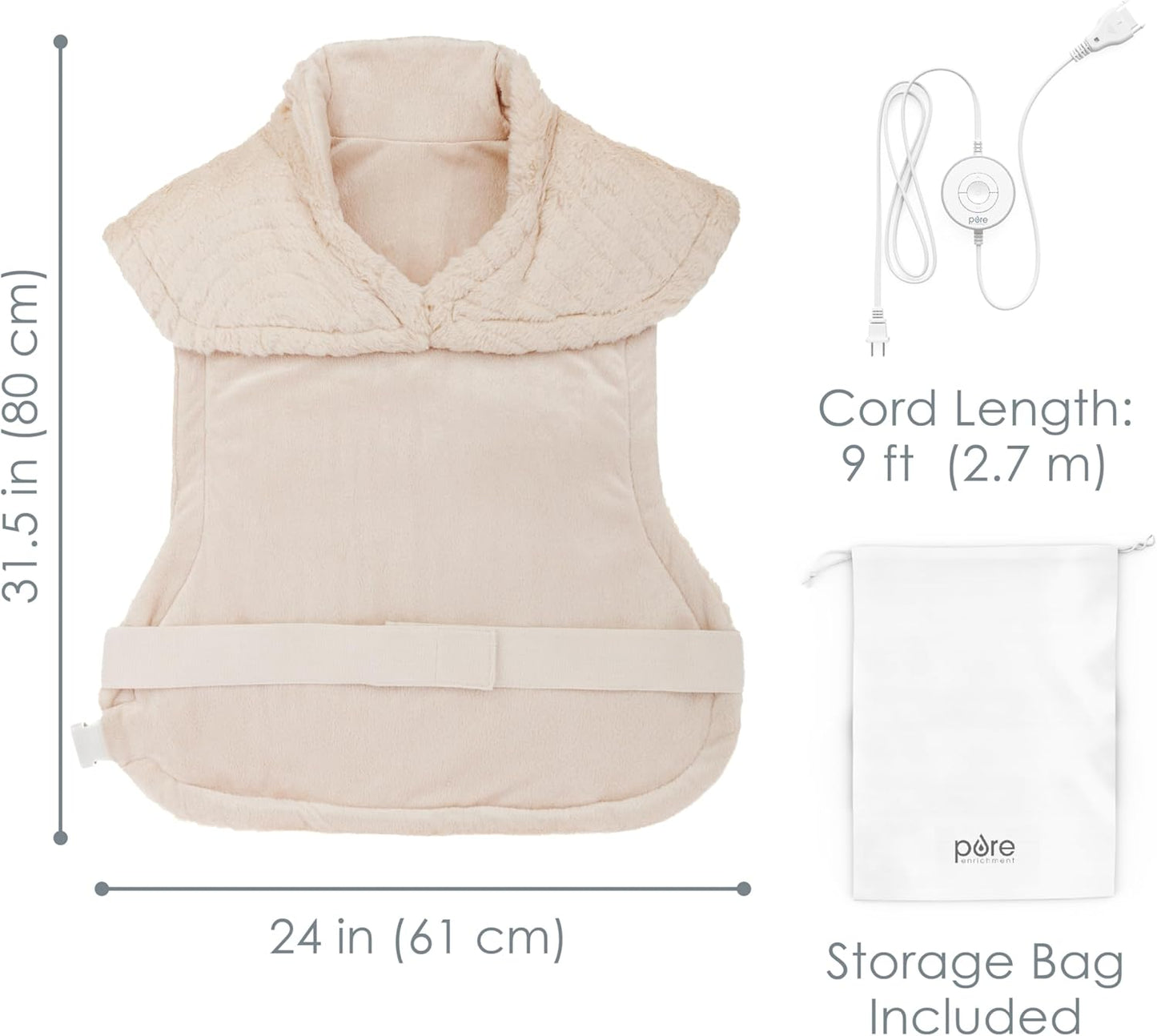 Pure Enrichment® PureRadiance™ Back & Neck Luxury Heating Pad for Pain Relief, Patented Design, Soft Faux Fur & Micromink, 6 Heat Settings, Machine Washable, Universal Fit, 31.5” x 24” (Golden Sands)