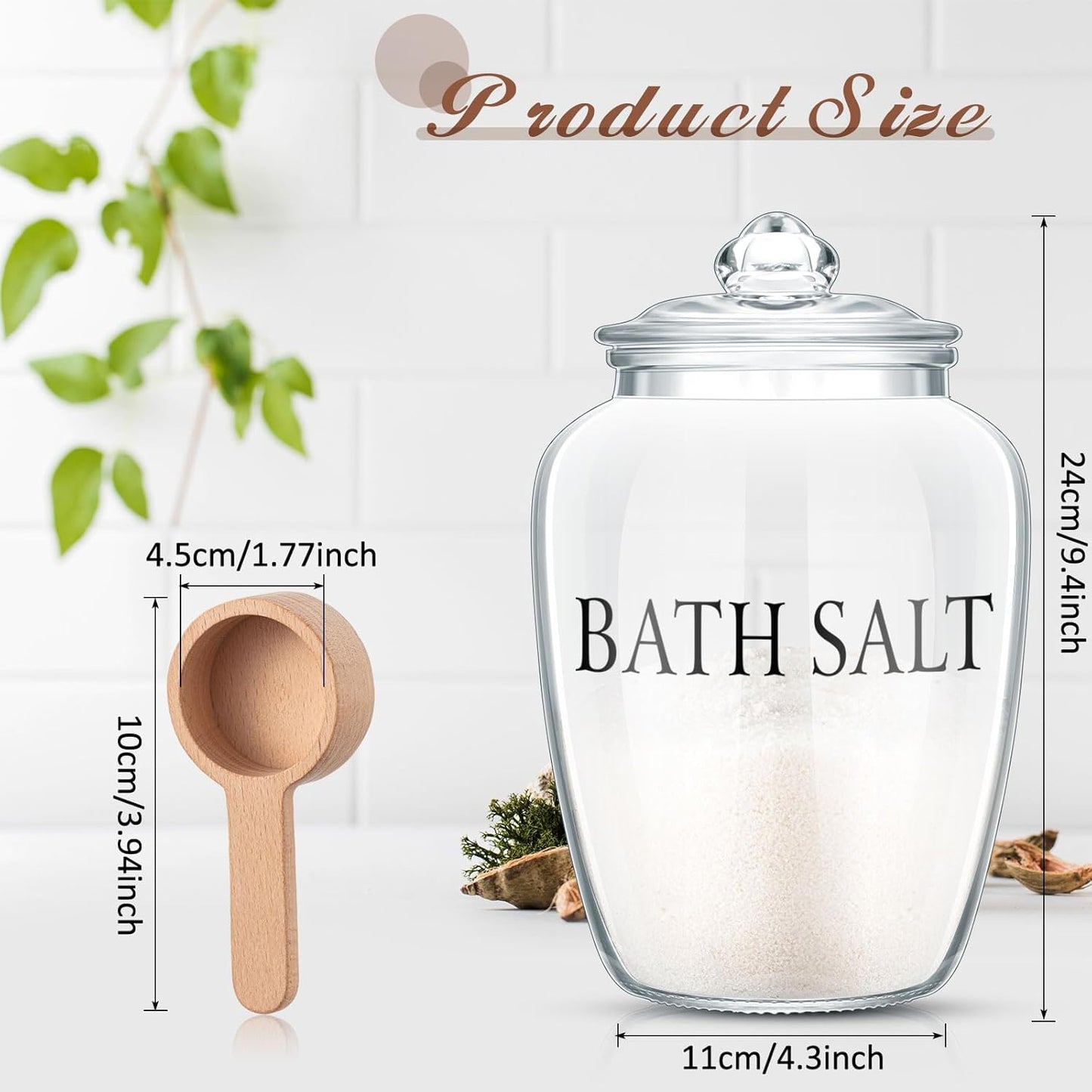 2 Sets 74 oz Bath Salt Container with Airtight Lid and Scoop Big Glass Jar with Wooden Scoop for Bath Flour Salt Candy Tea(Printed)