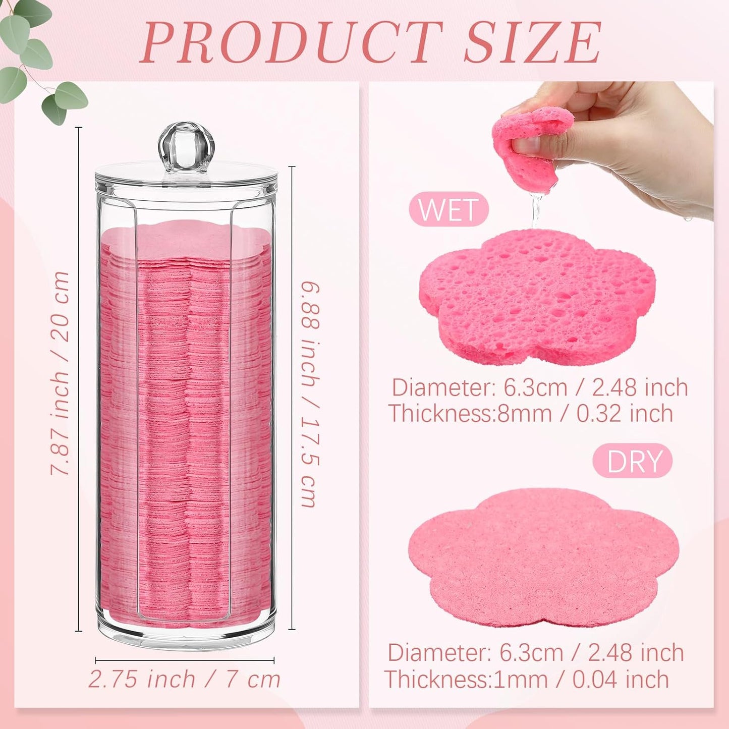 Sieral 120 Pcs Compressed Facial Sponges with Container Disposable Face Sponge Pads for Washing Face Cleansing Exfoliating Esthetician Makeup Removal(Flower,Pink)