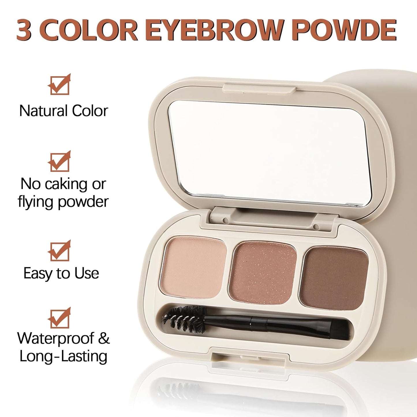 3 Colors Eyebrow Powder Set, Brow Powder Makeup Palette, Defining and Sculpting Brows, Waterproof Eye Contour Kit with Brush Applicator