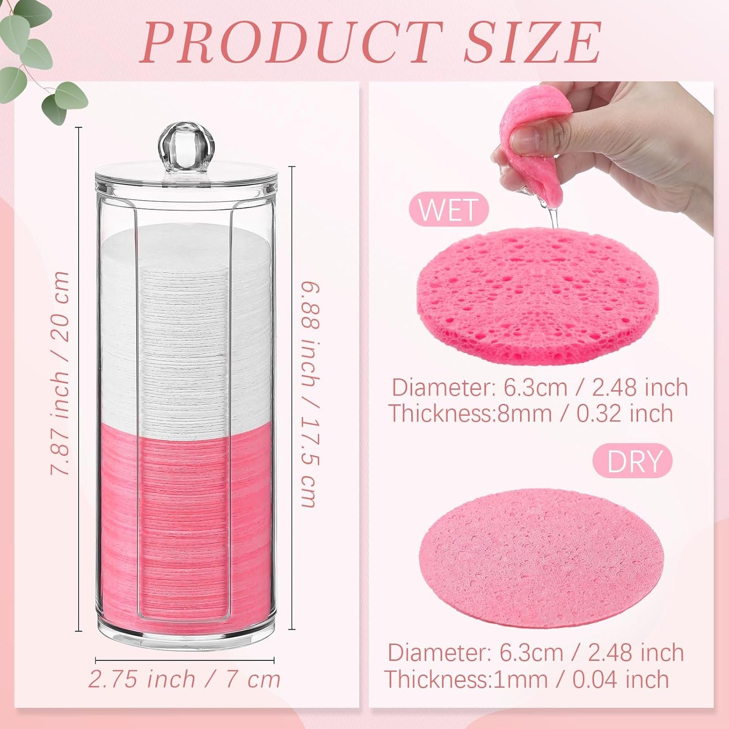 Sieral 120 Pcs Compressed Facial Sponges with Container Disposable Face Sponge Pads for Washing Face Cleansing Exfoliating Esthetician Makeup Removal(Round,White, Pink)