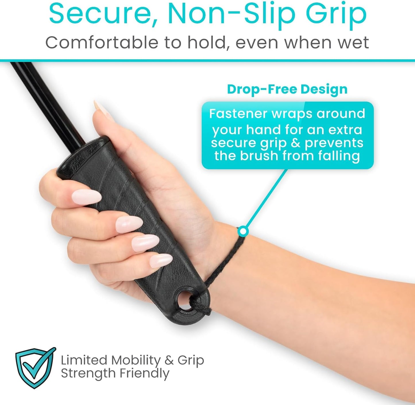 Vive Bendable Loofah on a Stick with Long Handle - Body Exfoliator Luffa & Long Handled Sponge - Back Scrubber & Bath Brush Lufa for Shower, Women, Men, Elderly - Handheld Loofa & Wall Hook Included