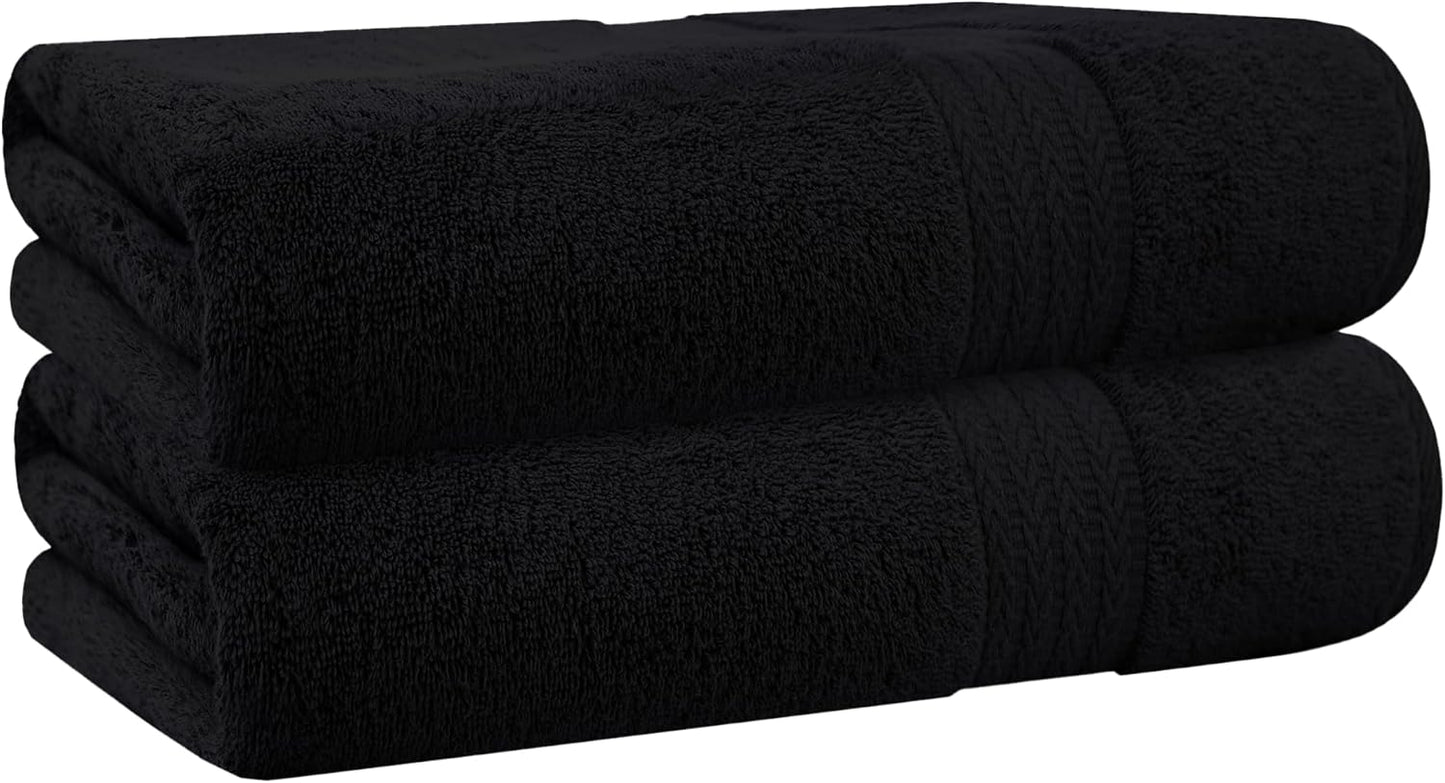 HERCULEAN Oversized Bath Sheet 35 x 75 Pack of 2 | 450 GSM Quick Dry and Highly Absorbent | 100% Cotton Terry Towels for Bathroom - Perfect for Shower - Pool and Spa - Luxury Soft Towels - Black