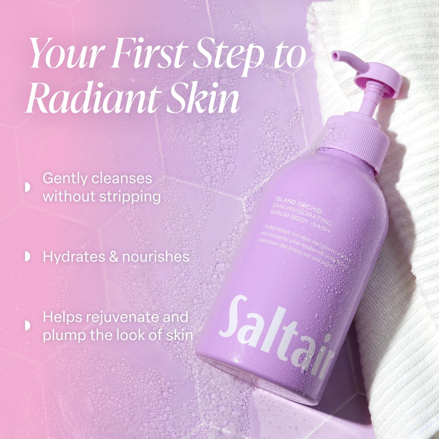 Saltair Body Wash, Island Orchid 2-Pack. Moisturizing Body Cleanser with Monoi Oil and Cupuacu Butter. Luxury Shower Gel for Women and Men. Vegan, Cruelty-Free, Paraben-Free. 2x 17oz Pump Bottles