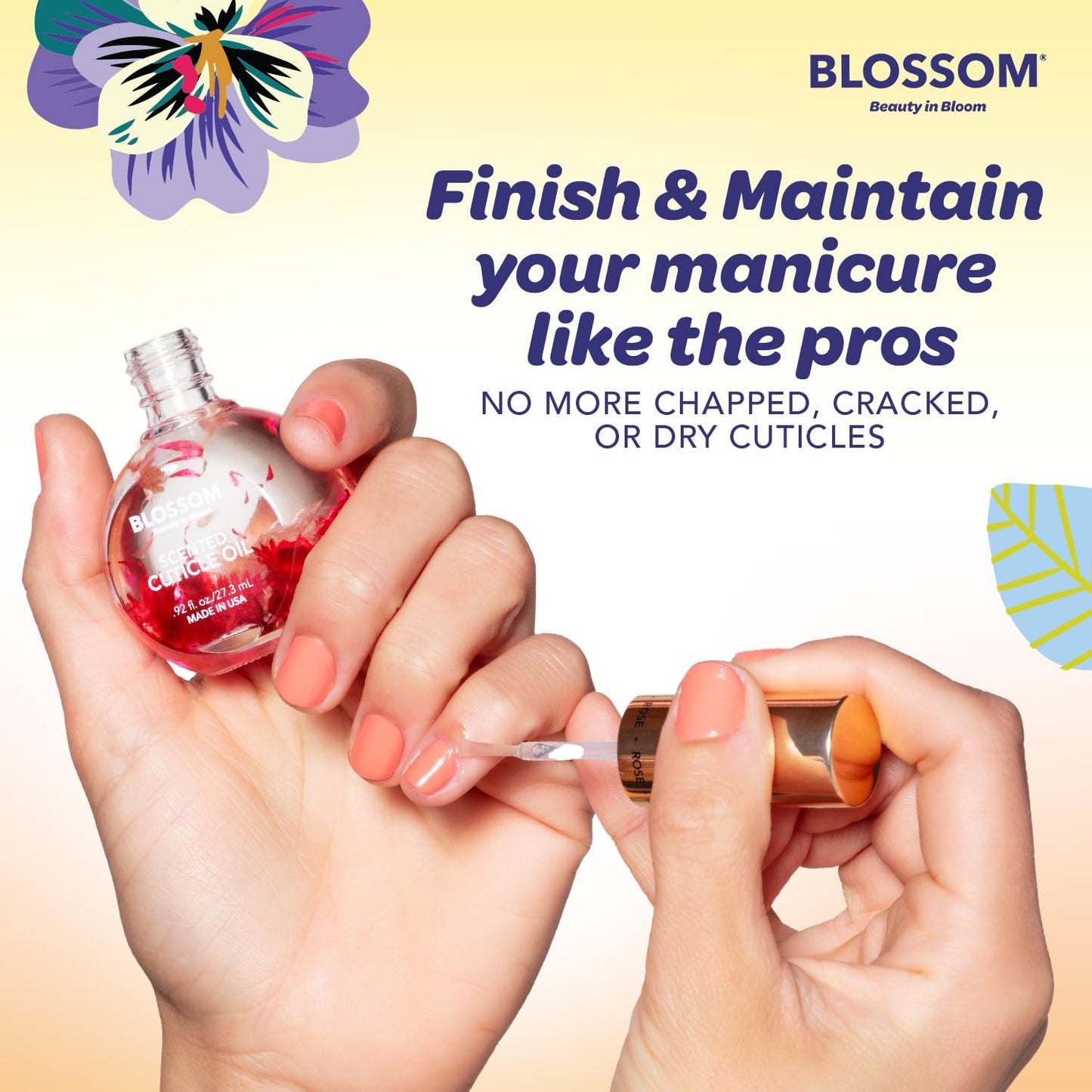 Blossom Cuticle Oil for Nails, Hydrating, Moisturizing, Gourmand Scented Nail Oil Cuticle Care, Infused with Real Flowers, Made in USA, 0.5 fl. oz, Almond Biscotti