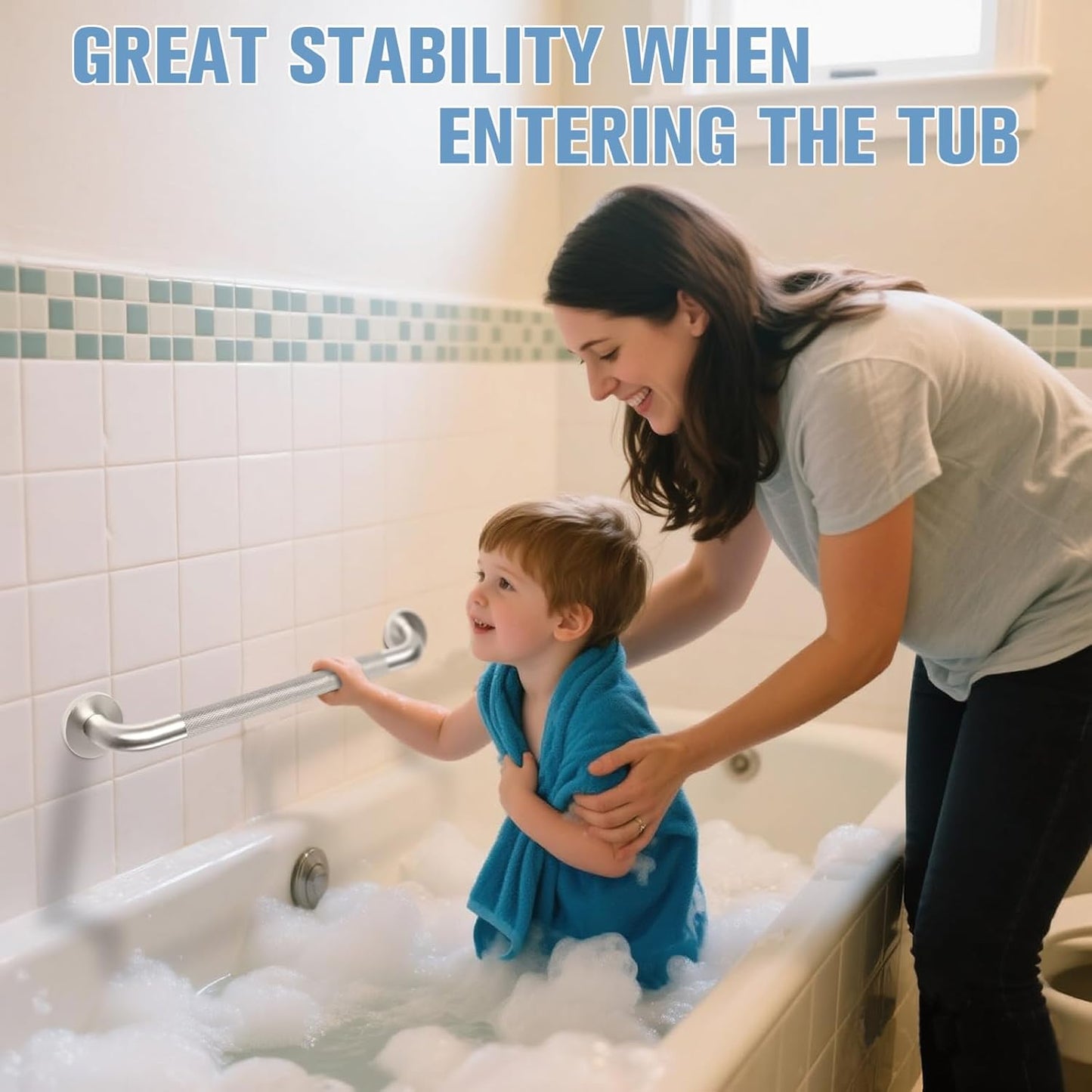 Grab Bars for Bathtubs and Showers 2 Pack 12'' Safety Grab Bar, Heavy Duty Shower Handle Bath Handrails for Seniors and Elderly, Bathroom Safety Grip