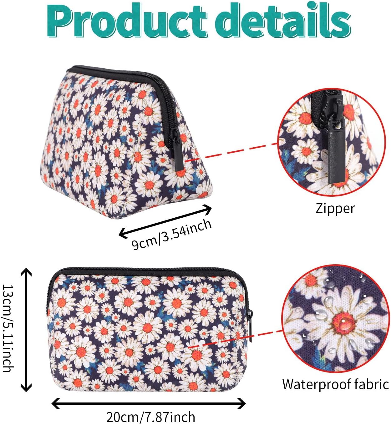 Cosmetic Bag Waterproof Neoprene Zipper Pouch Travel Portable Toiletry Makeup Bags Organizer Case for Women and Girls