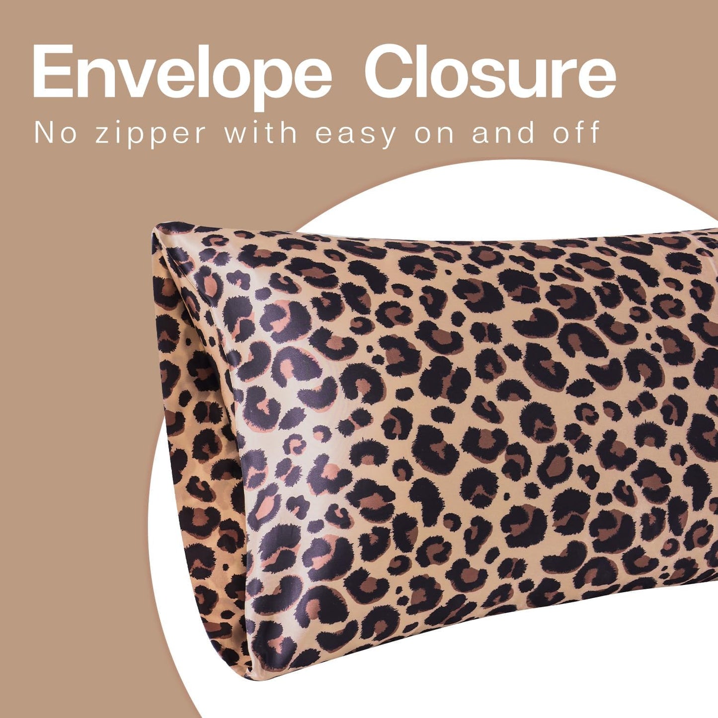 MR&HM Satin Pillowcase for Hair and Skin, Silk Satin Pillowcase 2 Pack, King Size Pillow Cases Set of 2, Silky Pillow Cover with Envelope Closure (20x36, Brown Leopard)