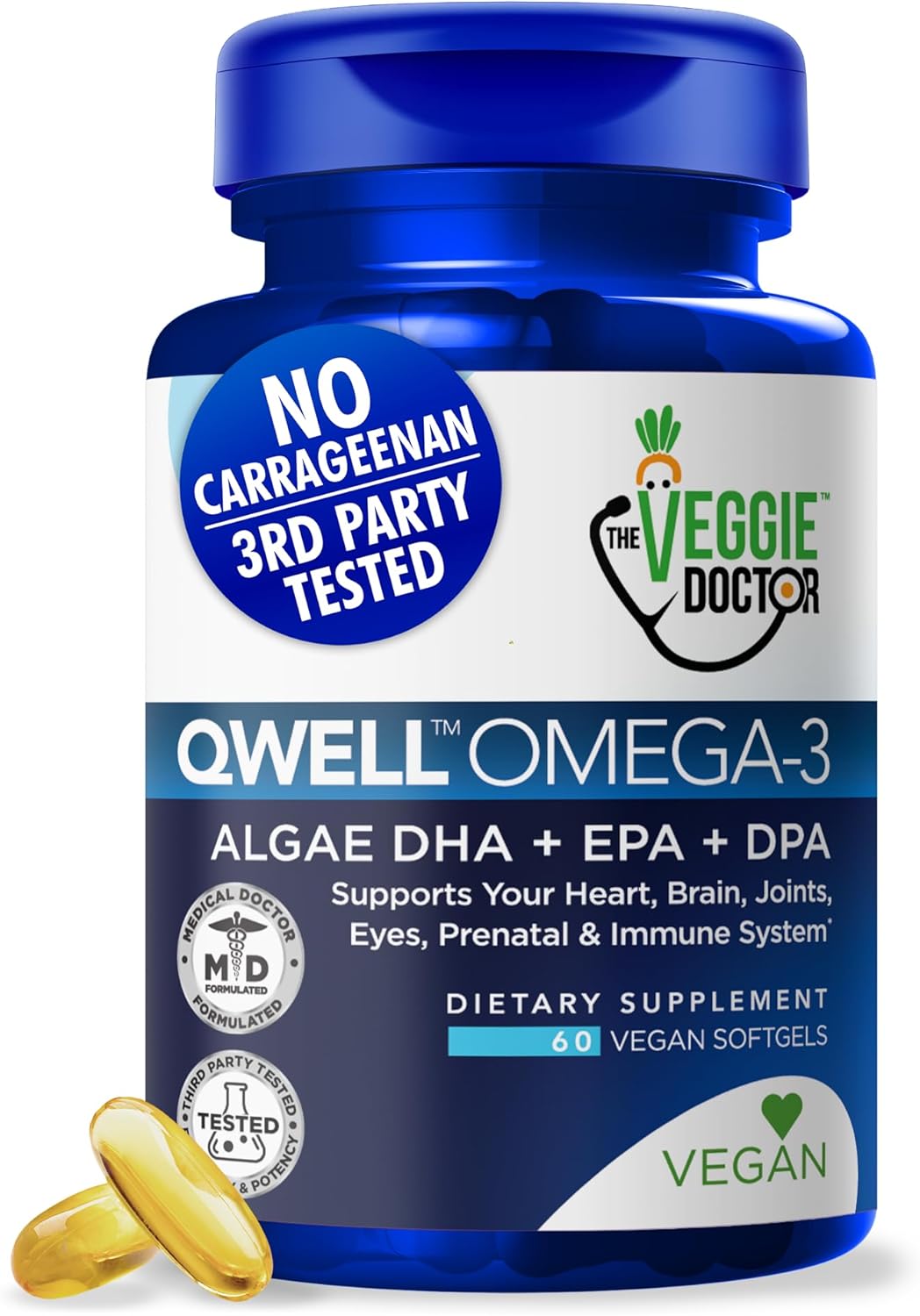 Vegan Omega 3 Supplement – Algae Omega 3 with DHA EPA DPA – Vegan Capsules from Algal – Fish Oil Alternative – Plant-Based Algae Oil Formula – Non-GMO, Carrageenan-Free, High Strength