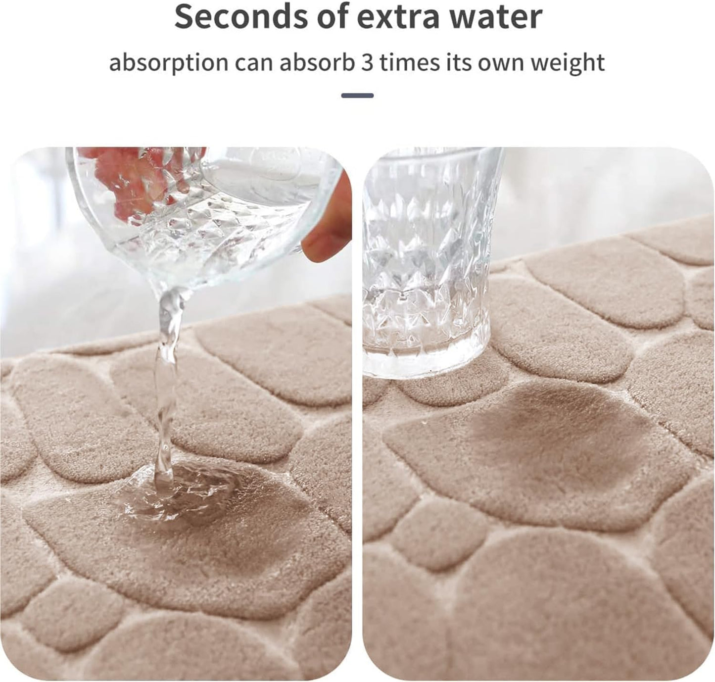 YIHOUSE Memory Foam Runner Rug, Cobblestone Bathroom Runner Rugs Super Water Absorbent Bath Mats for Bathroom Machine Washable Bath Rugs Runner for Hallway Bedroom Laundry Room(26 x 50,Khaki)