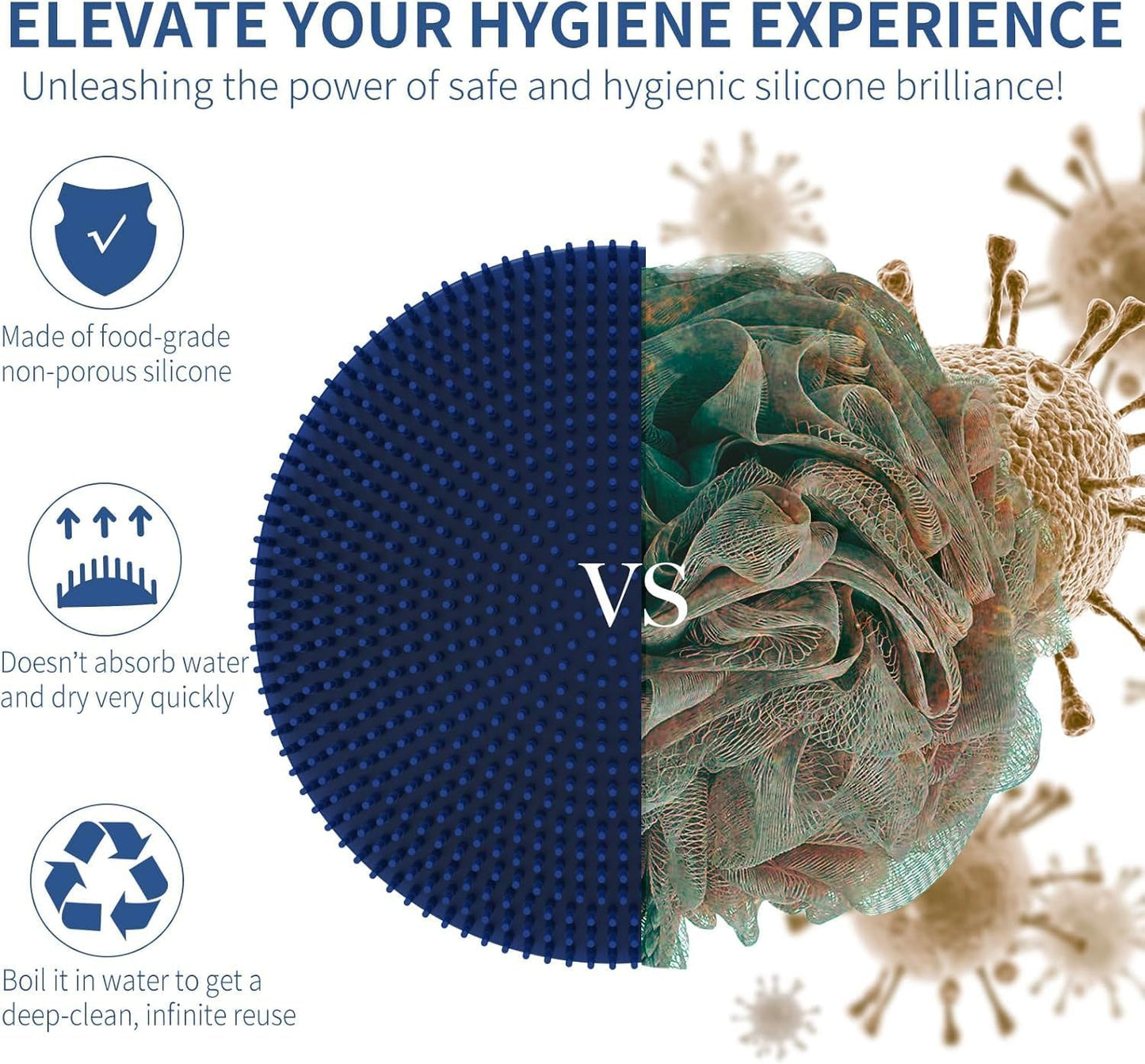 Silicone Body Scrubber 2 Pack, BEAUTAIL Shower Bath Scrubber, More Hygienic Than Traditional Loofah, Lather Nicely, Gentle Exfoliating Brush for Women Men Baby Sensitive Skin, Blue+Rose