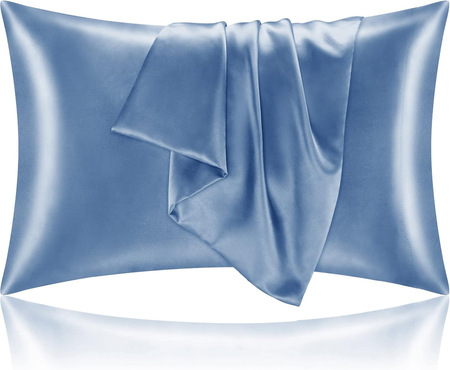 BEDELITE Satin Pillowcase for Hair and Skin, Super Soft and Cooling Similar to Silk Pillow Cases 2 Pack with Envelope Closure, Gift for Women Men(20"x40" King Size, Airy Blue)