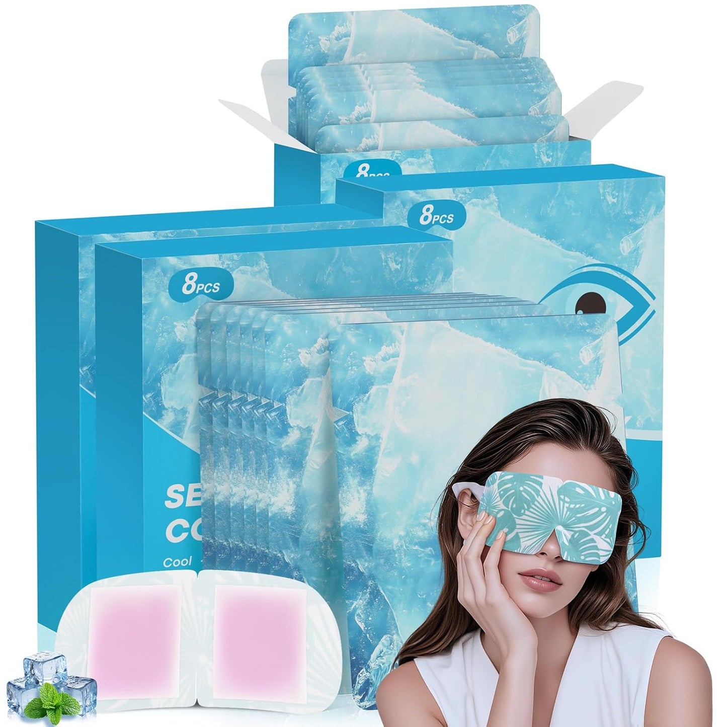 Hydrogel Self Cooling Eye Mask,Cold Eye Mask for Puffy & Burning Eyes,Cold Compress for Fast Relief with Fatigue and Headaches, Individually Wrapped Cool Care Travel Essentials,32 Packs