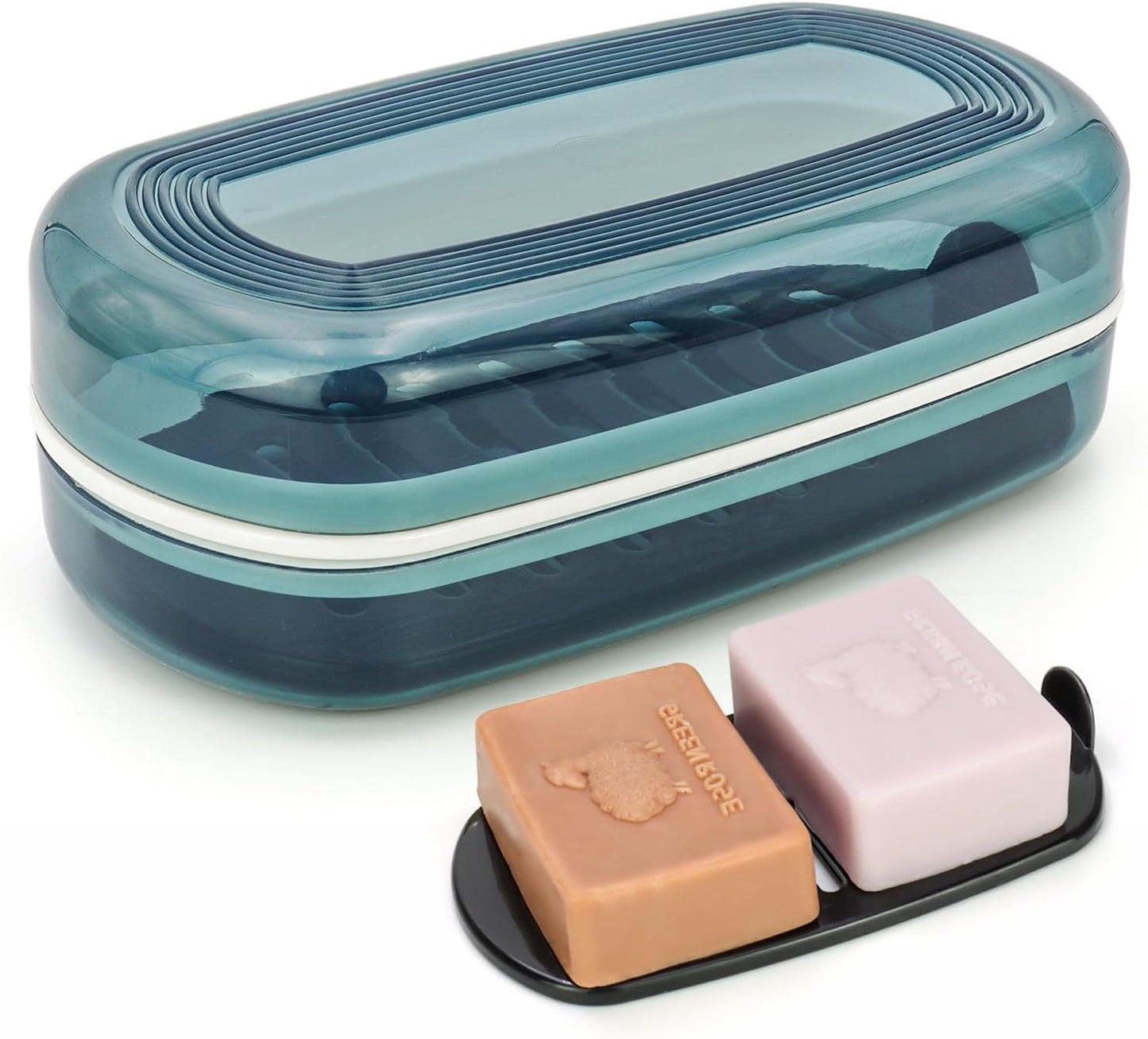 Shampoo & Conditioner Bar Holder, Large Plastic Travel Soap Case, Portable Bar Soap Dish with Lid, Clear Soap Bar Box (Max, Blue)
