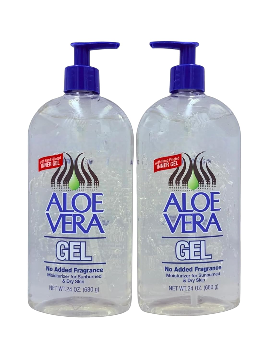 Aloe Vera Gel (24 oz) pack 2 – Pure, Stabilized Aloe Vera Gel for Face, Hair & Body – Soothing Sunburn Relief, Hydration & Skin Repair – No Added Colors or Fragrances.