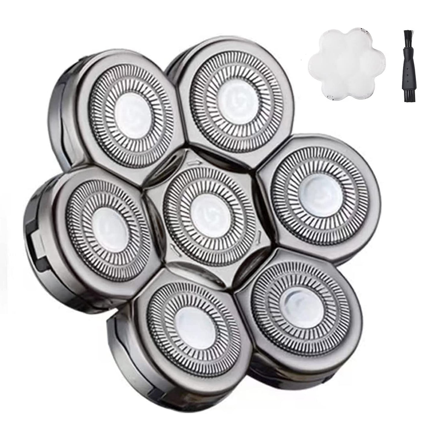 7 Blades Head Men's Electric Shaver Replacement Heads Floating Washable Shaver Replacement Blades for Bald Men (Silvery)