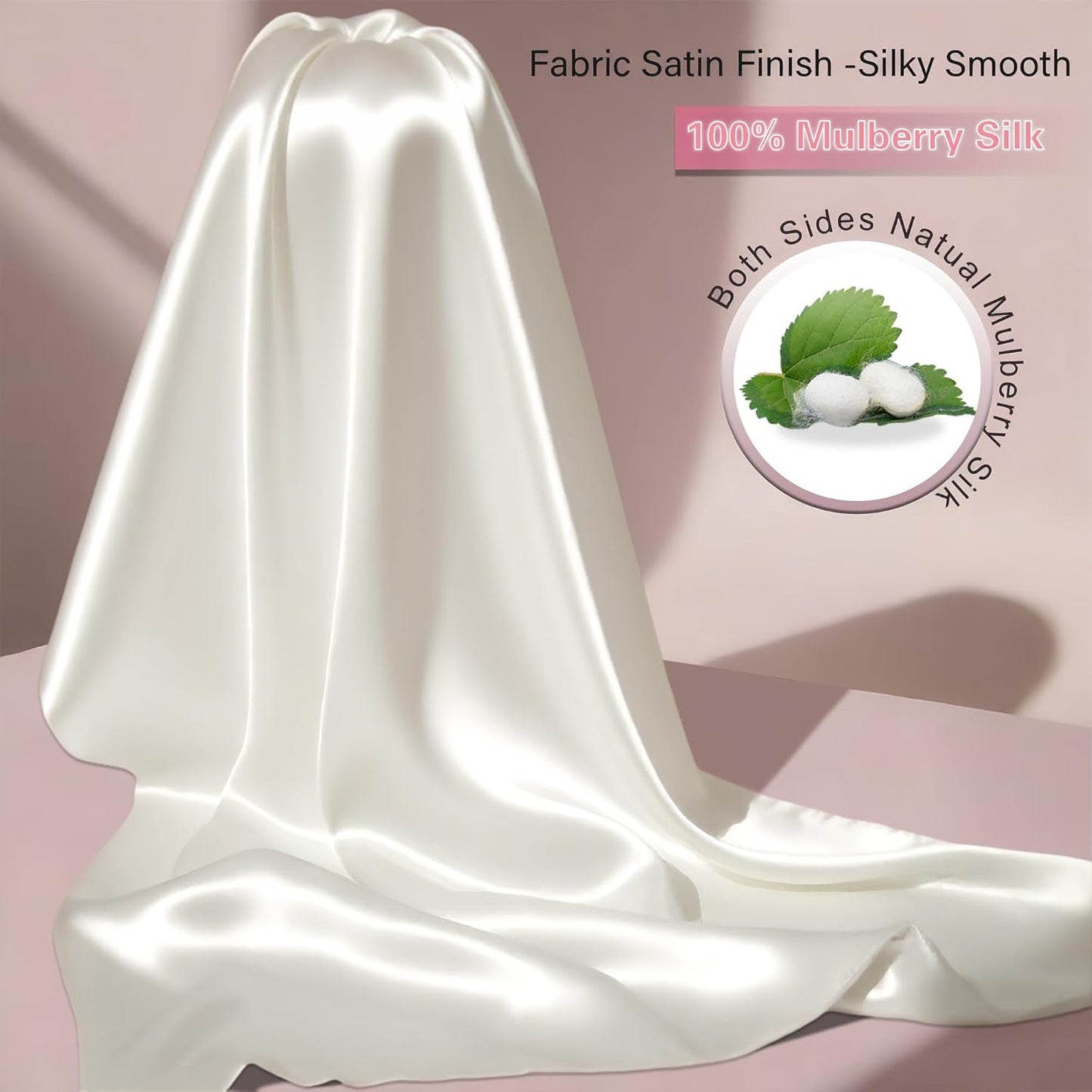 Mulberry Silk Body Pillow Pillowcase with Zipper, Ultra Smooth Soft Breathable Cooling Pillow Cases for Hot Sleepers, Silk Satin Body Pillow Cover for Hair and Skin (Ivory, 20×54 Inches, 1 Pack)