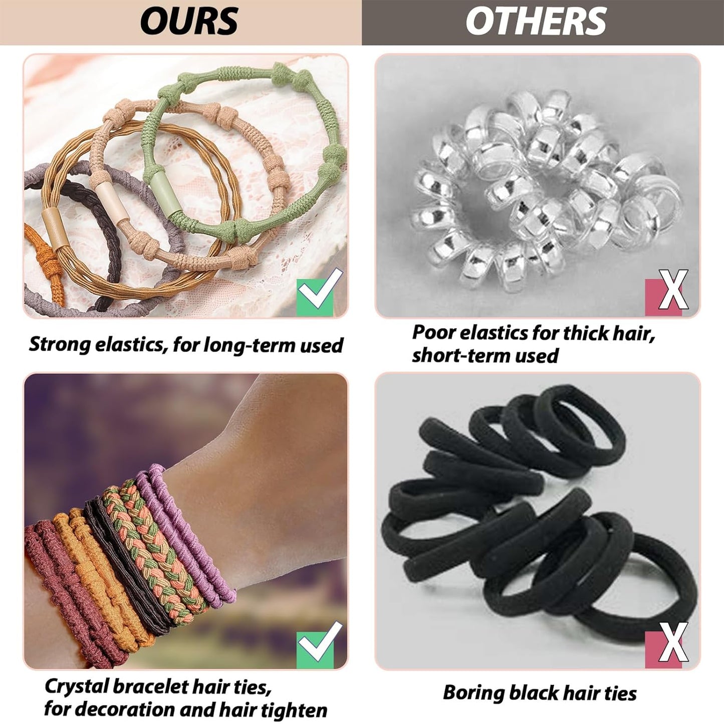 Boho Hair Ties For Girls, Bracelet Hair Ties For Women, Hair Tie Bracelet, Elastic Hair Bands For Ponytails, Ponytail Holder For Daily Life, Sport, Cooking, Working (20pcs)