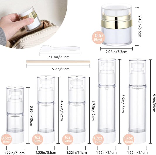 Segbeauty 7pcs Vacuum Lotion Dispenser Sprayer Set, Airless Pump Bottles Travel Size, Empty Golden Airless Pump Jar for Creams, Refillable Vacuum Fine Mist Spray Bottle Atomizer 0.5oz 1oz 1.7oz