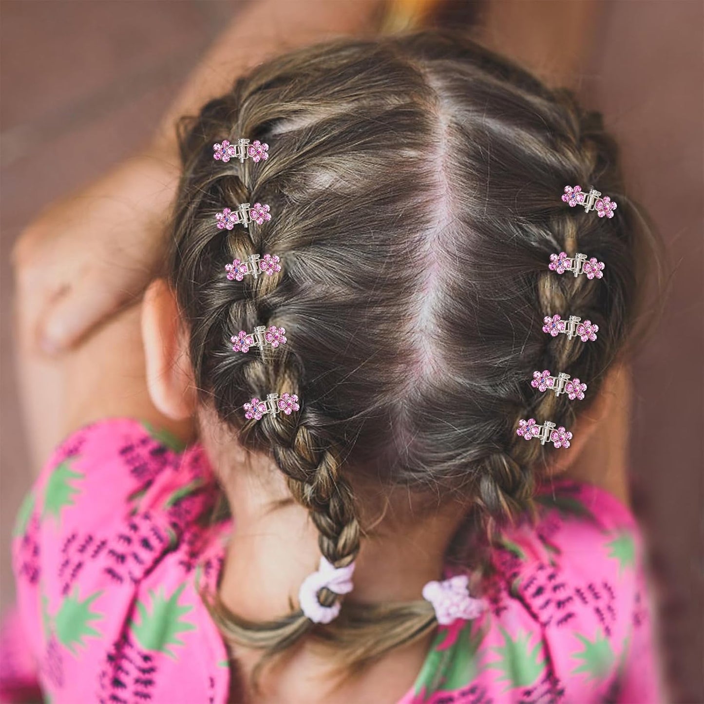 65PCS Mini Pink Flower Hair Clips with Rhinestone Mini Glitter Teeth Rhinestone Flower Hair Accessories - No-Slip Grip Metal Jaw Clamps for Girls Women (Silver-Pink Crystal)