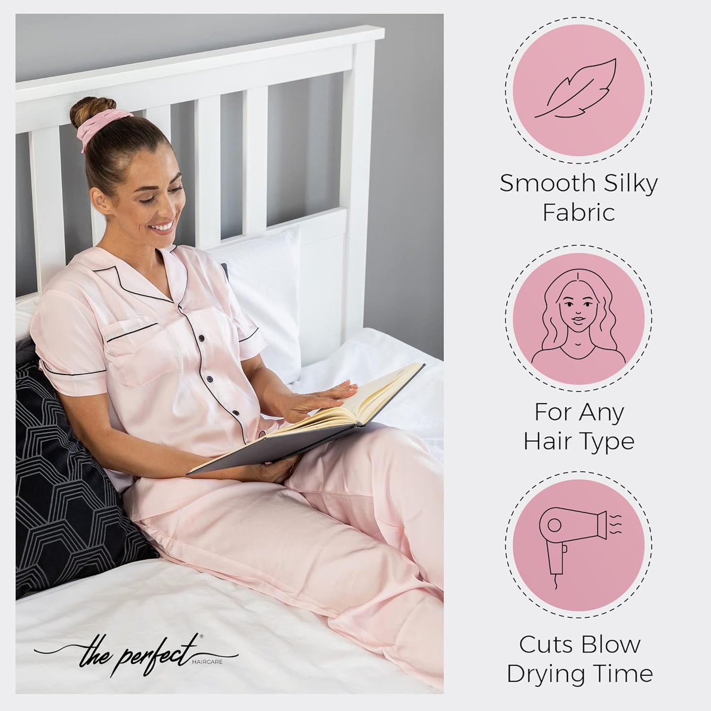 Microfiber Hair Drying Towel Scrunchies by The Perfect Haircare - Anti-Frizz & Silky Smooth - Ponytail/Bun Holder - Quick Drying & Absorbent - for Curly, Wavy, Long & Short Hair (2 Pack) (Pink)