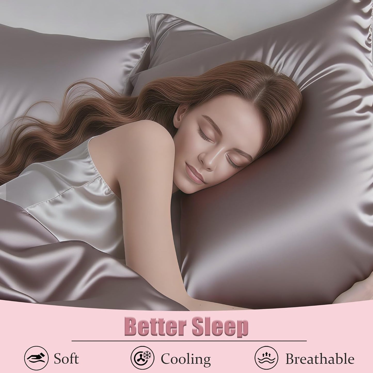 Mulberry Silk Pillow Cases with Zipper, Ultra Smooth Soft Breathable Cooling Pillow Cases for Hot Sleepers, Silk Satin Pillowcase for Hair and Skin, Gifts for Women (Taupe, Standard Size, 1 Pack)