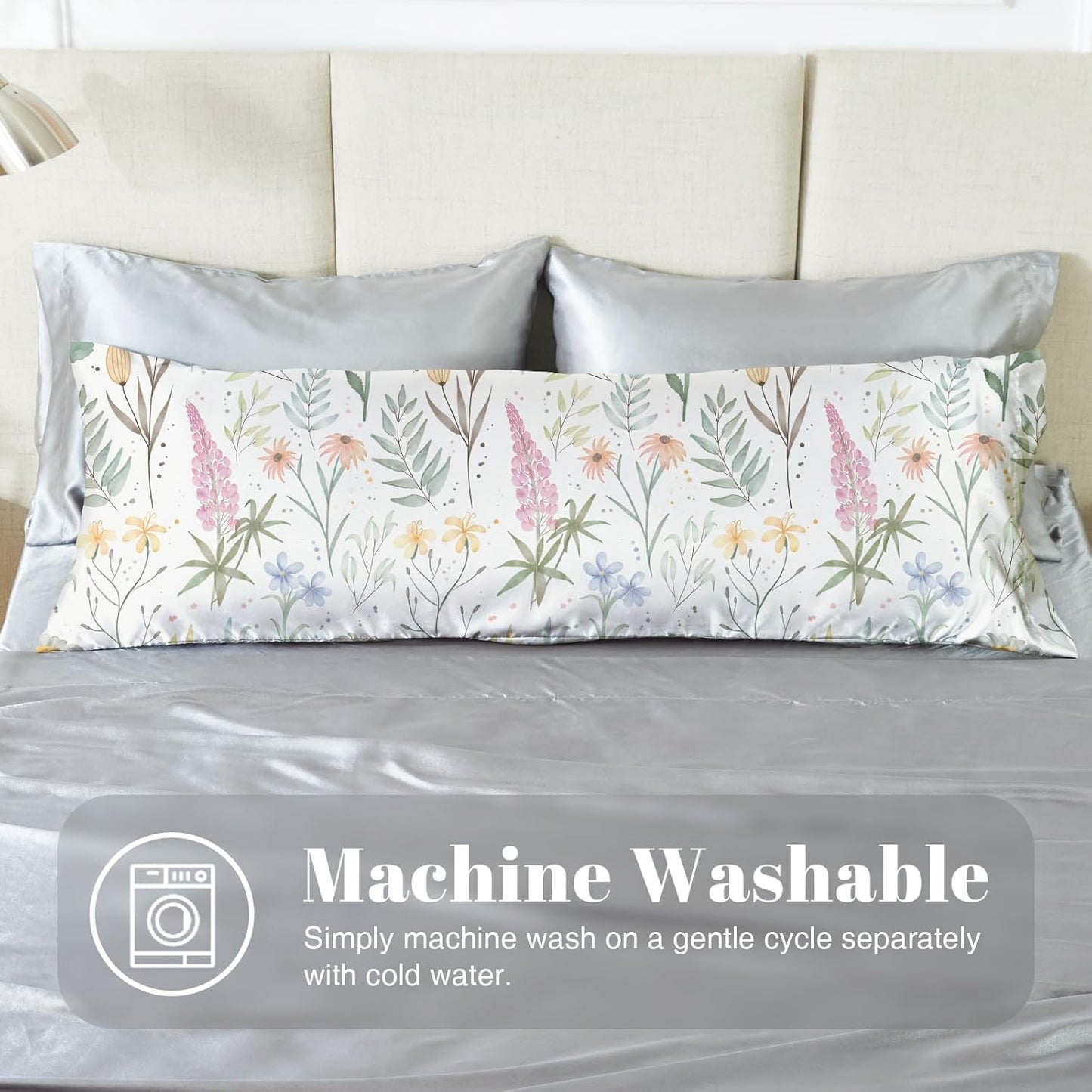 EXQ Home Satin Body Pillowcase for Hair and Skin- Multicolor Printed Flower Silk Long Pillowcase 20x54 inches - Satin Pillow Cases with Envelope Closure, Gifts for Women