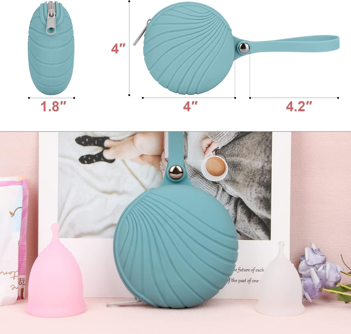 Desing Wish Menstrual Cups Case Storage Bag Travel Period Cup Carrying Pouch Washable Leak-proof Silicone Bag for Menstrual Cup, Tampons, Keys and Other Small Items (Light Green)