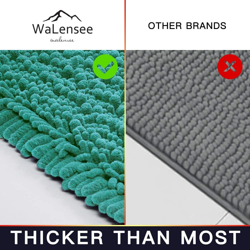 Walensee Bathroom Contour Rug Non Slip Toilet U Shaped Bath Mat (20x24, Turquoise) Water Absorbent Super Soft Shaggy Chenille Machine Washable Dry Extra Thick Perfect Absorbant Best Plush Carpet