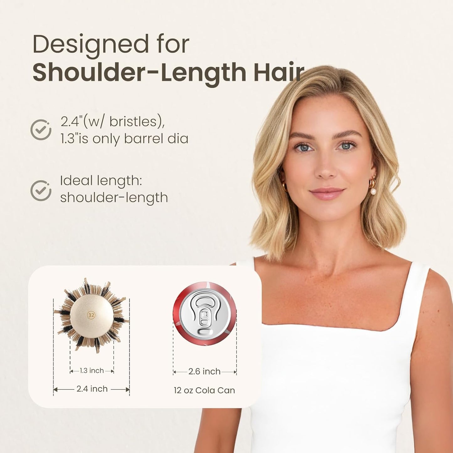 AIMIKE Round Brush for Blow Out, Small Round Hair Brush Nano Thermal Ceramic & Ionic Tech, for Blow Drying & Styling, Curling and Shine - 2.4 inch Barrel w/Boar Bristles